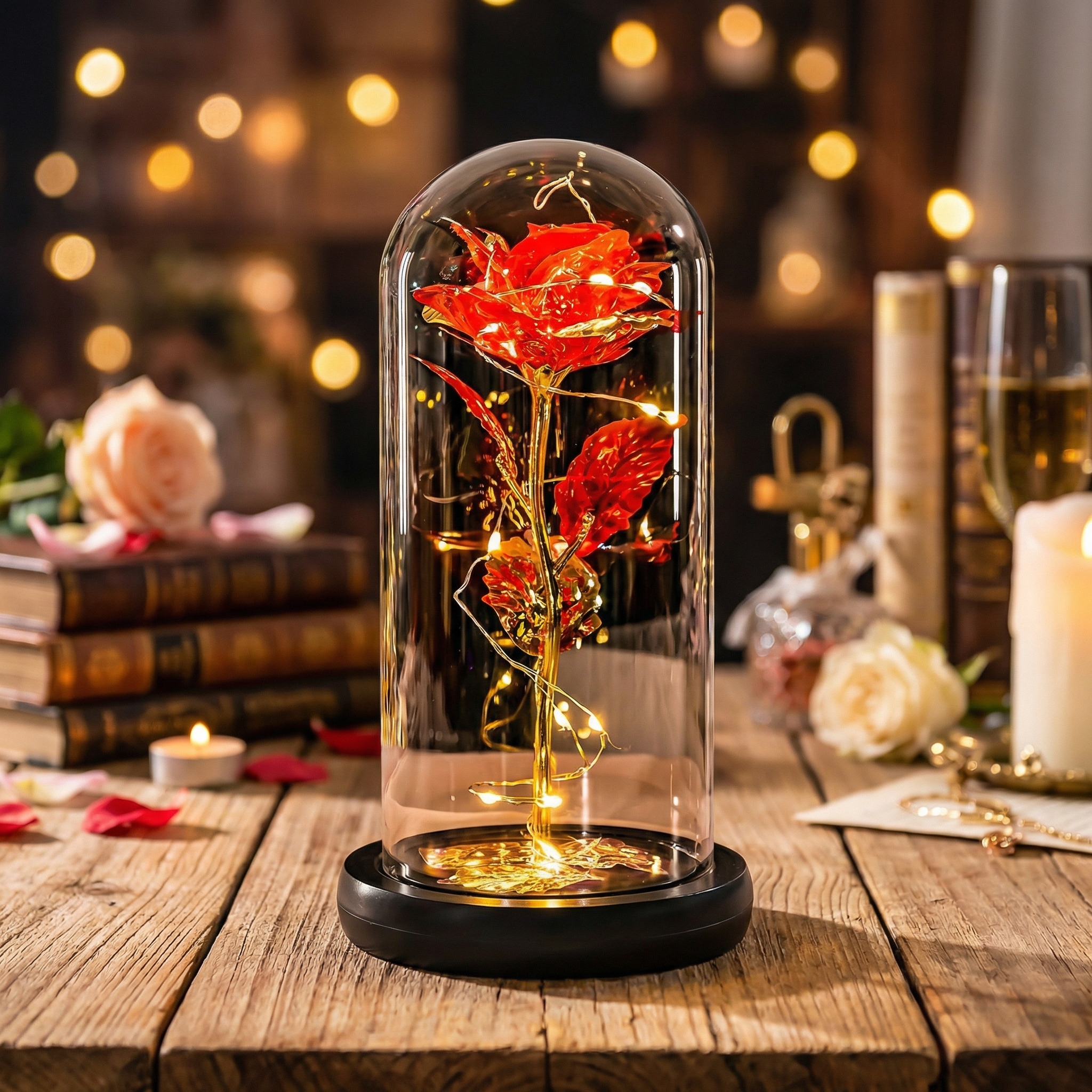 Wieczna Róża w Szkle z Oświetleniem LED